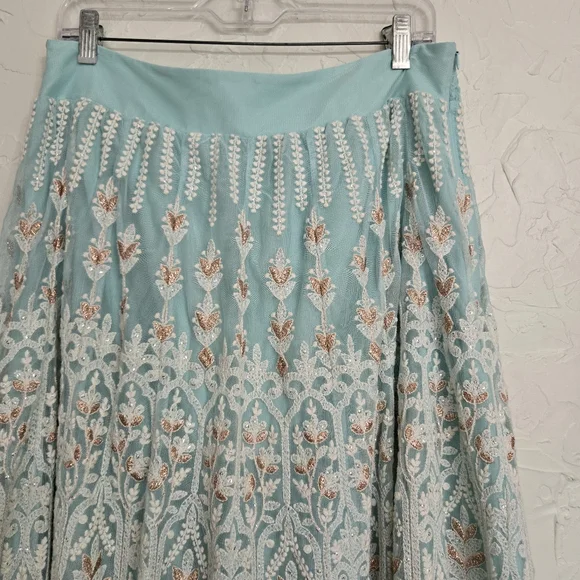 Soft Surroundings Intricate Embroidered Boho Floral Blue Red Analisa Skirt, M - Picture 7 of 14